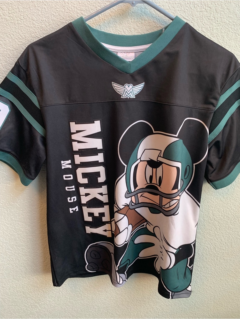 Disney Black & Teal Mickey Mouse Football Jersey for Kids